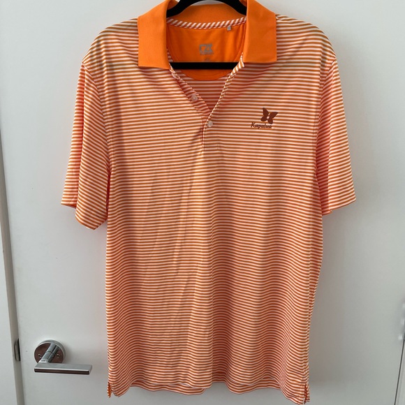 Cutter & Bucks Men’s Golf Shirt Orange Stripped Shirt - Picture 1 of 3